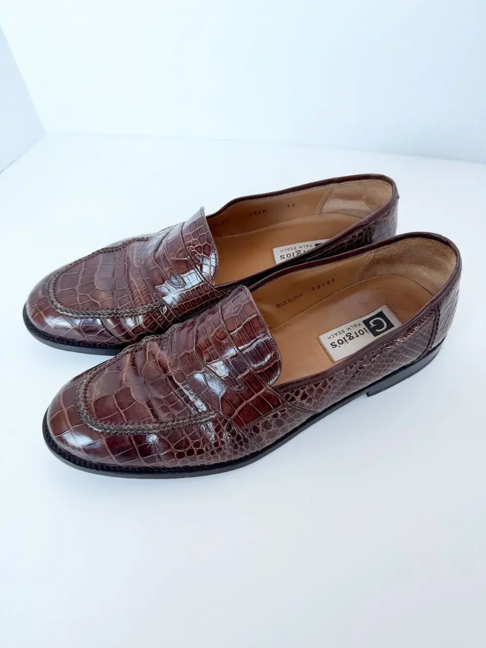 Giorgio’s Palm Beach Croc Leather Loafers Brown Men’s Size 12